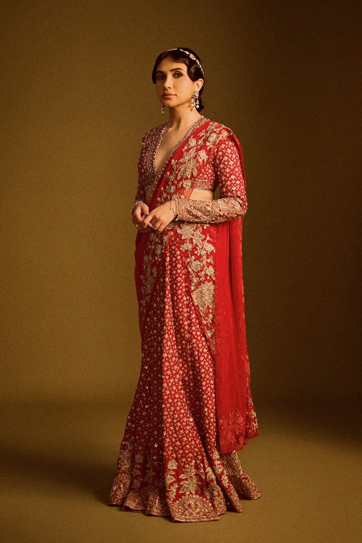 Navdeep Kaur in Sagan Saree Set by Ridhi Mehra in red