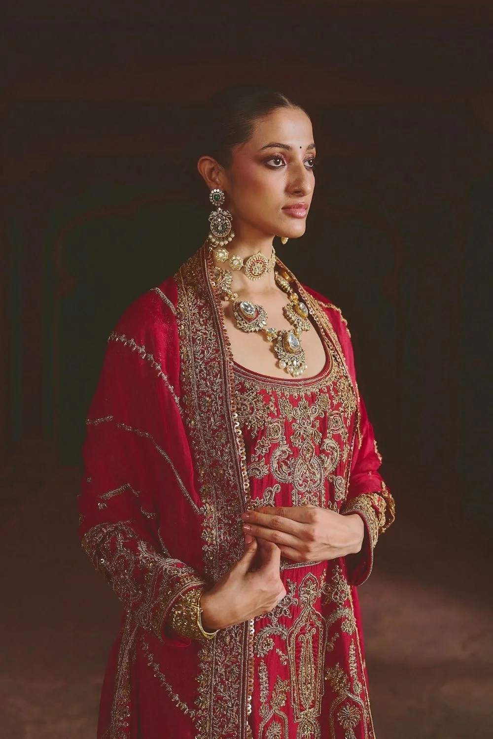 Sindoori Kurta Set by Jigar Mali in maroon, view 2