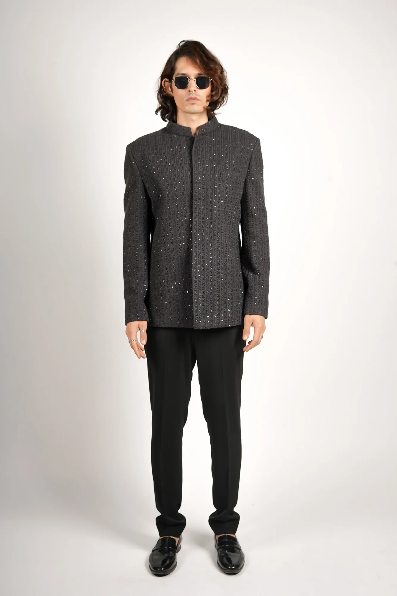 Zarak Embellished Bandhgala Set by SVA, sherwani