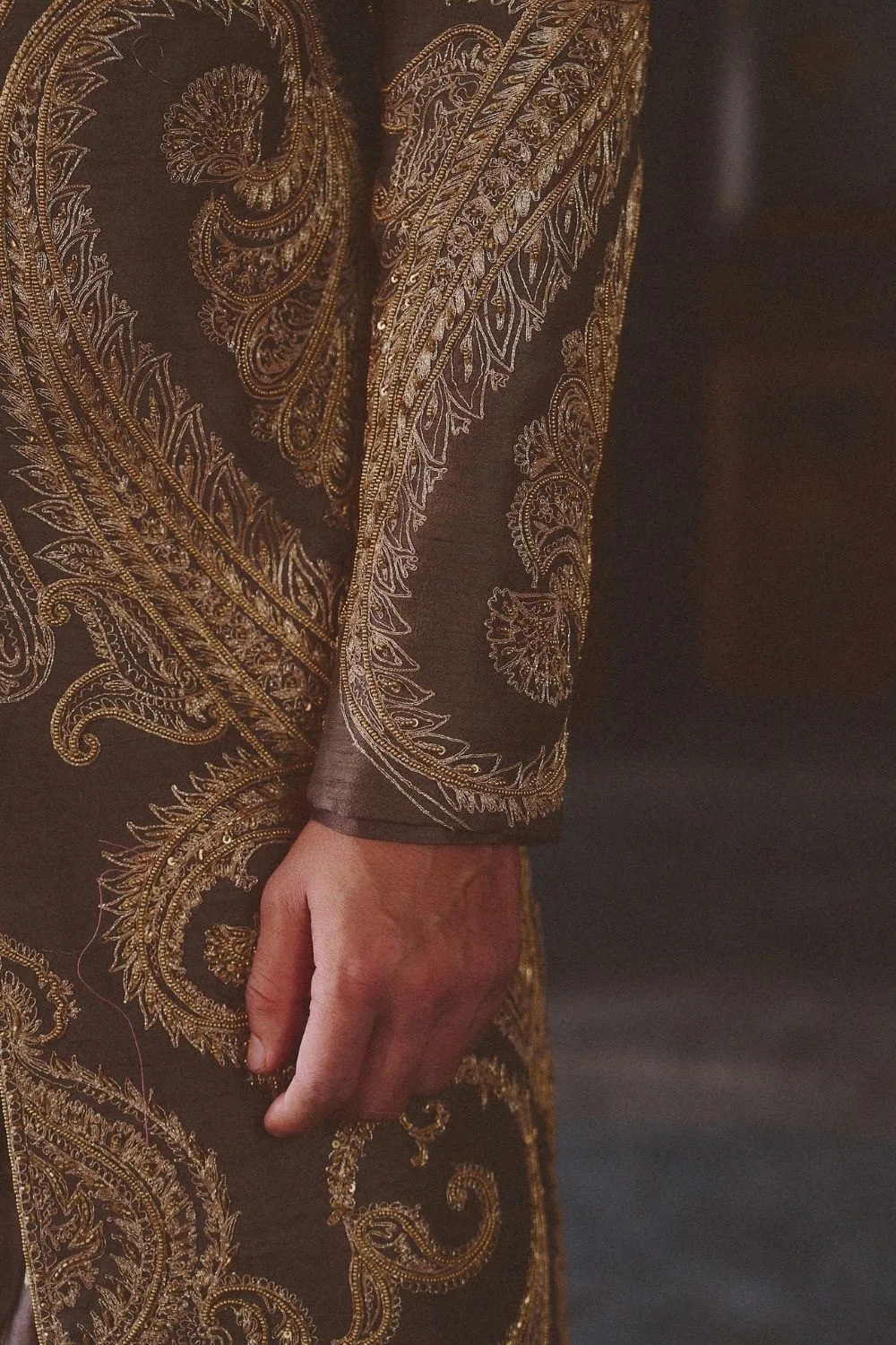 Yavjan Sherwani by Jigar Mali in purple, view 4