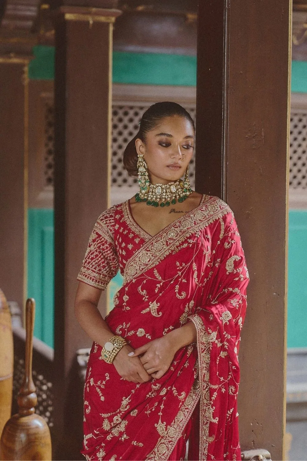 Kiran Saree by Jigar Mali in red, view 2