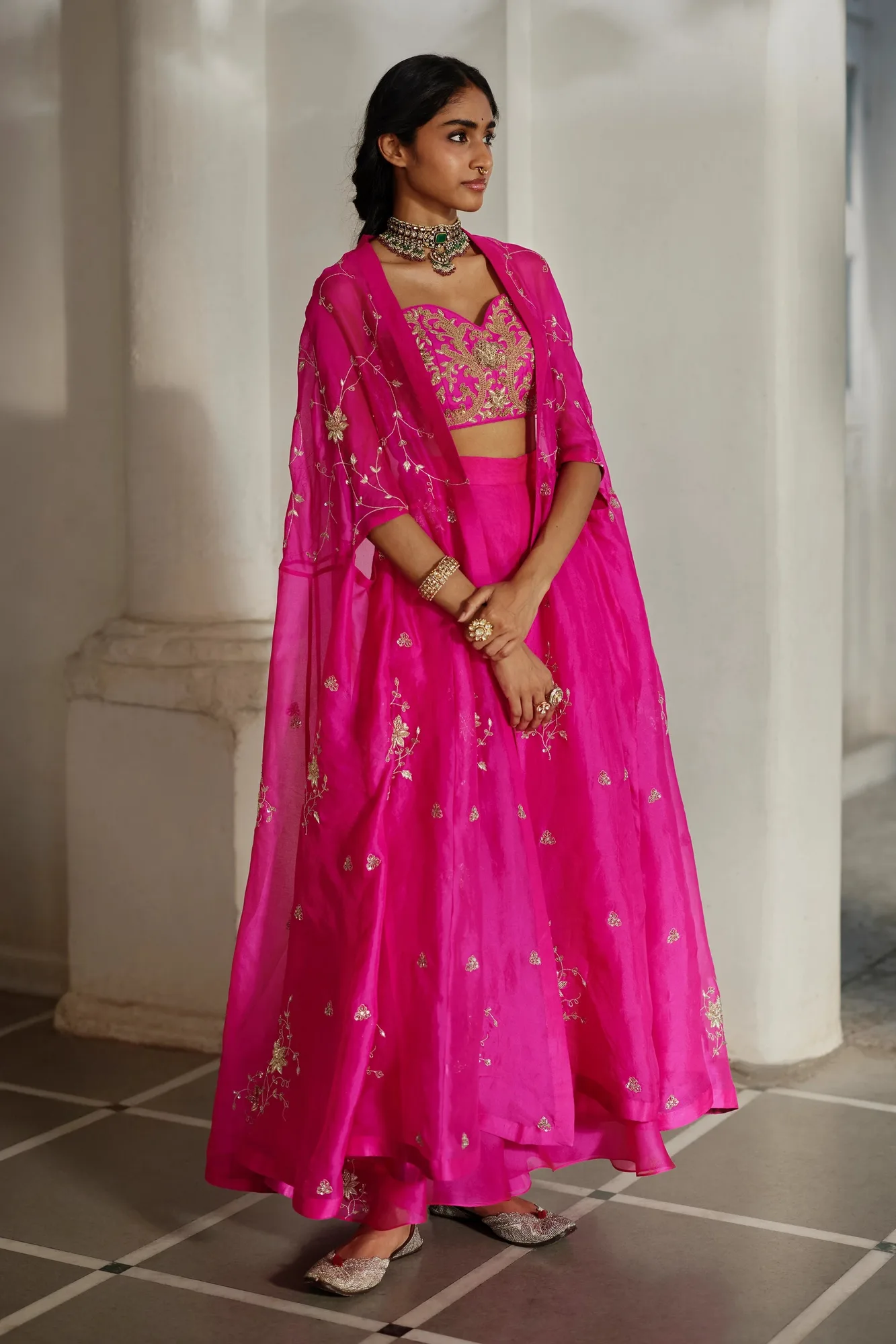 Ari Cape Palazzo Set by Paulmi And Harsh, hot pink cape set, view 2