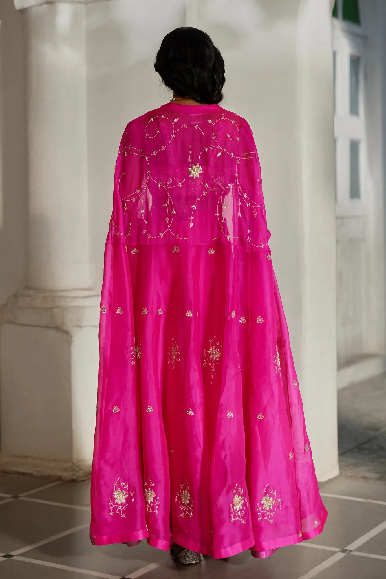 Ari Cape Palazzo Set by Paulmi And Harsh, hot pink cape set, view 3