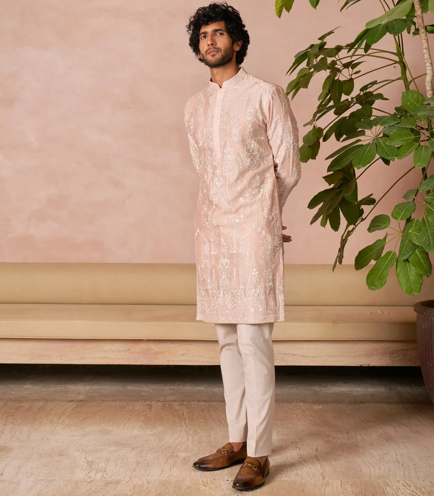 Dusty Rose Kurta Set by Anushree Reddy