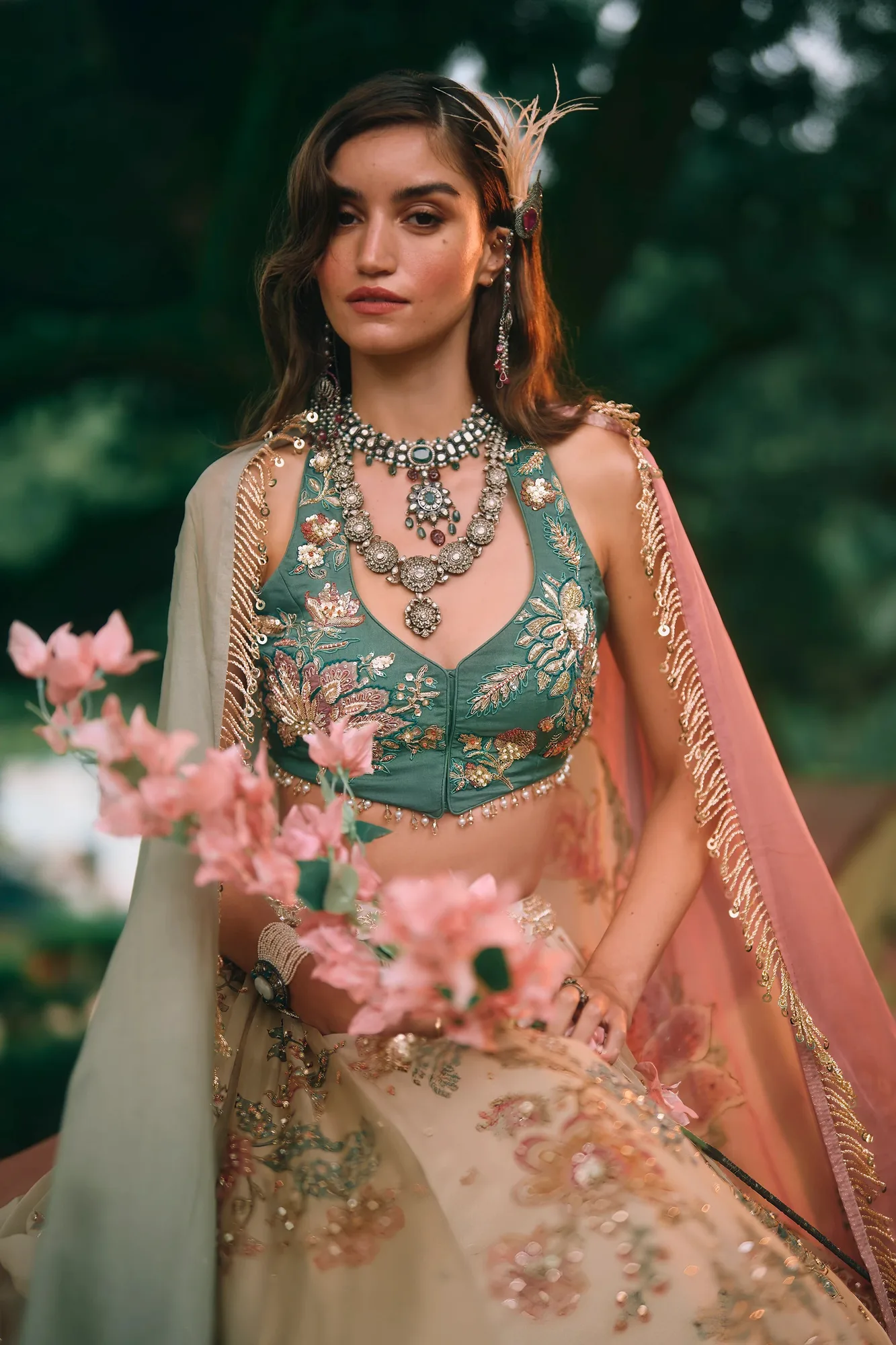 Bea Lehenga Set by Paulmi And Harsh in ivory, view 3
