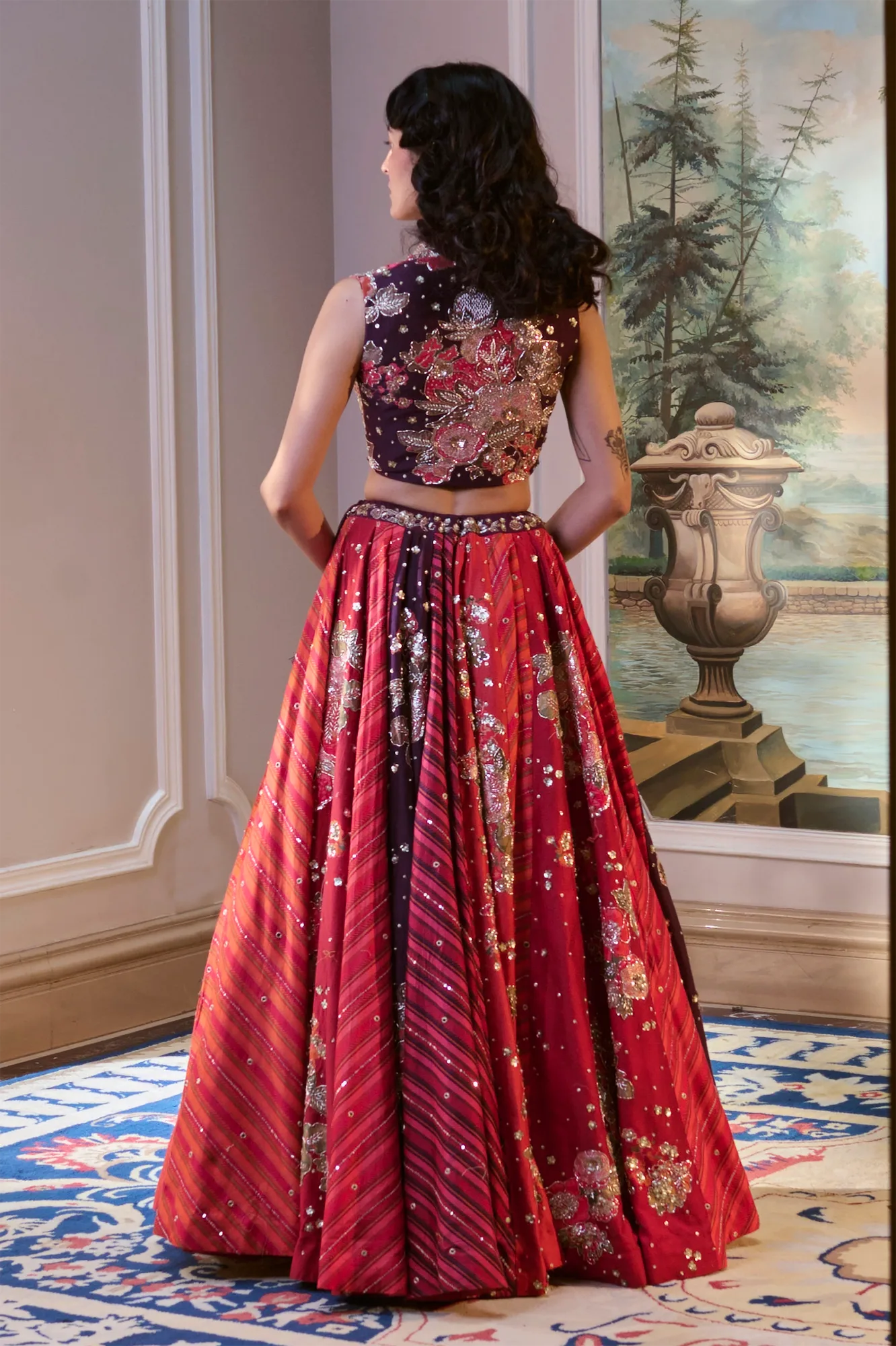 Bellamy Lehenga Set by Paulmi And Harsh in orange, view 2