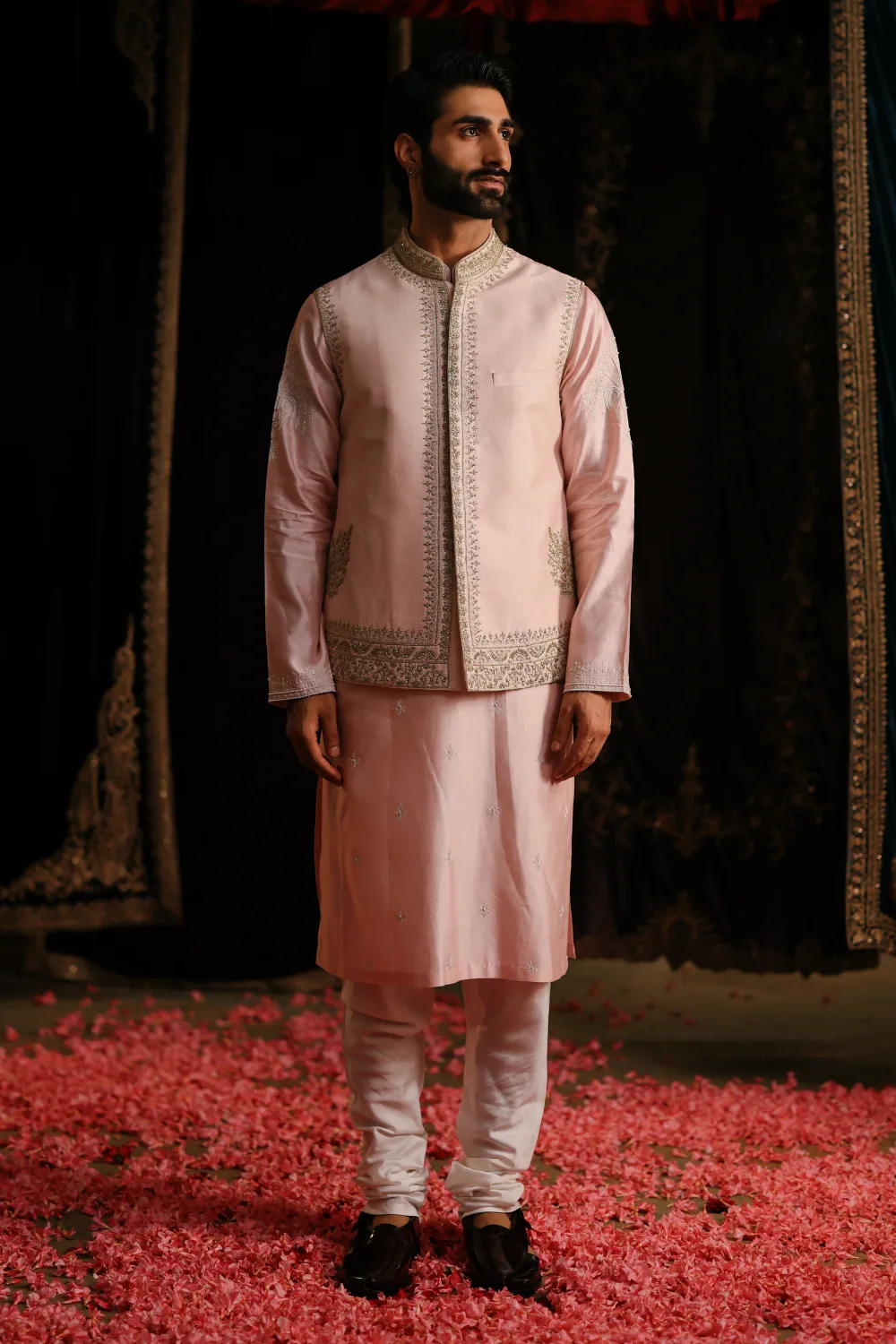 Naif Jacket Set by Jigar Mali in baby pink