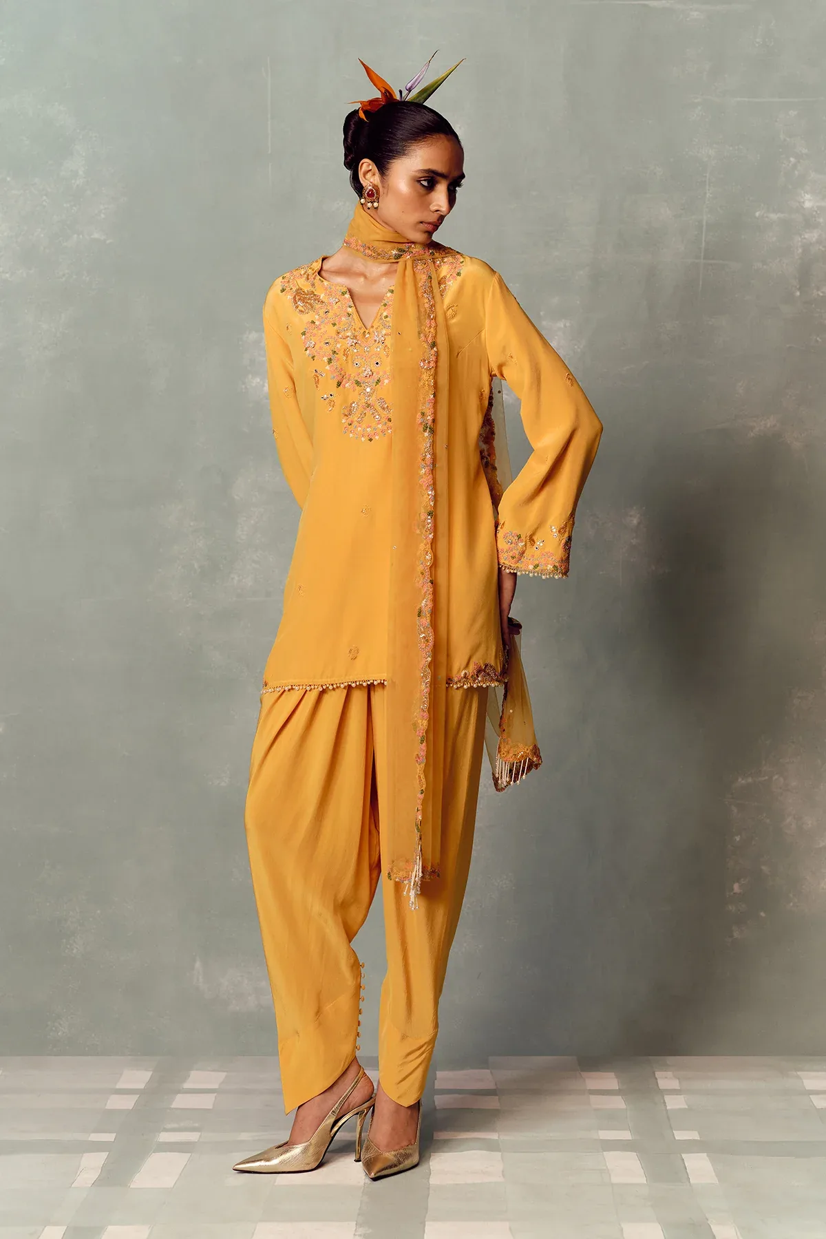 Sunlit Mango Kurta and Salwar Set by Dolly J