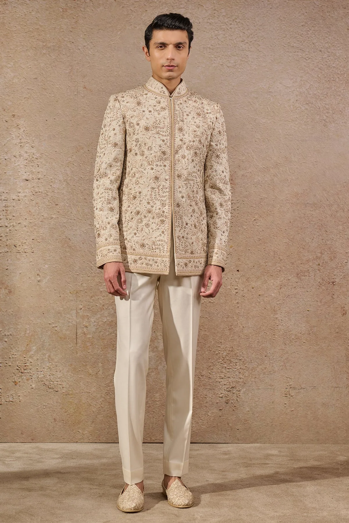 Languid Summer Hand Embroidered Floral Bandhgala by Tarun Tahiliani