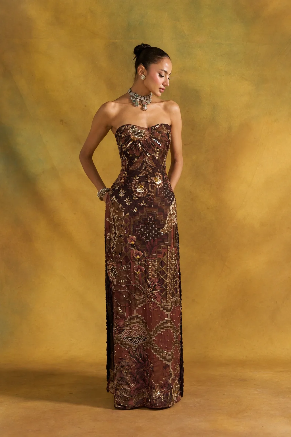 Chakachak Mocha Dress by Rishi and Vibhuti