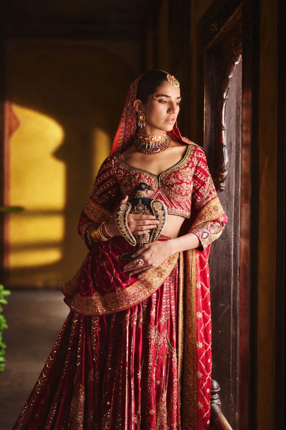 Satvika Lehenga Set by Jigar Mali in red, view 4