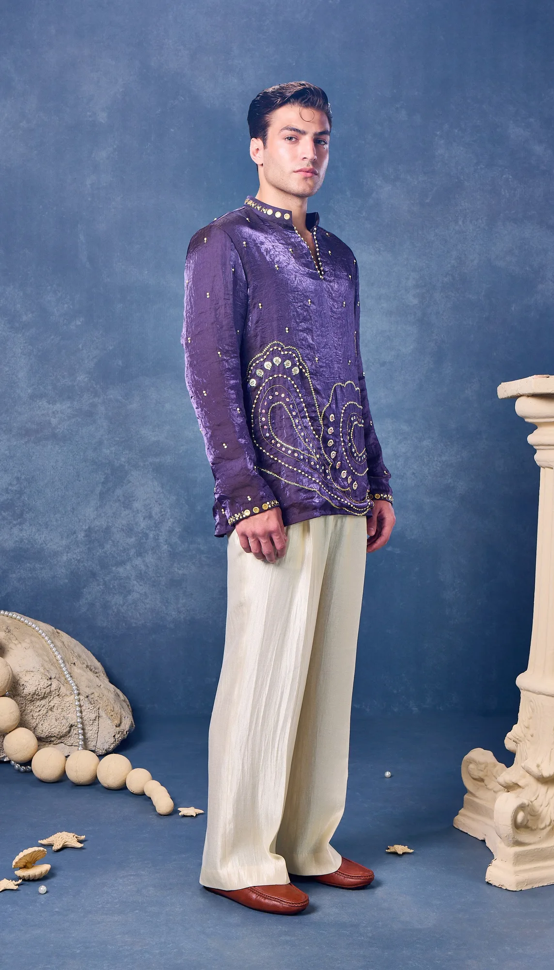 Gilded Paisely - Kurta Set by Papa Don't Preach in purple, view 2