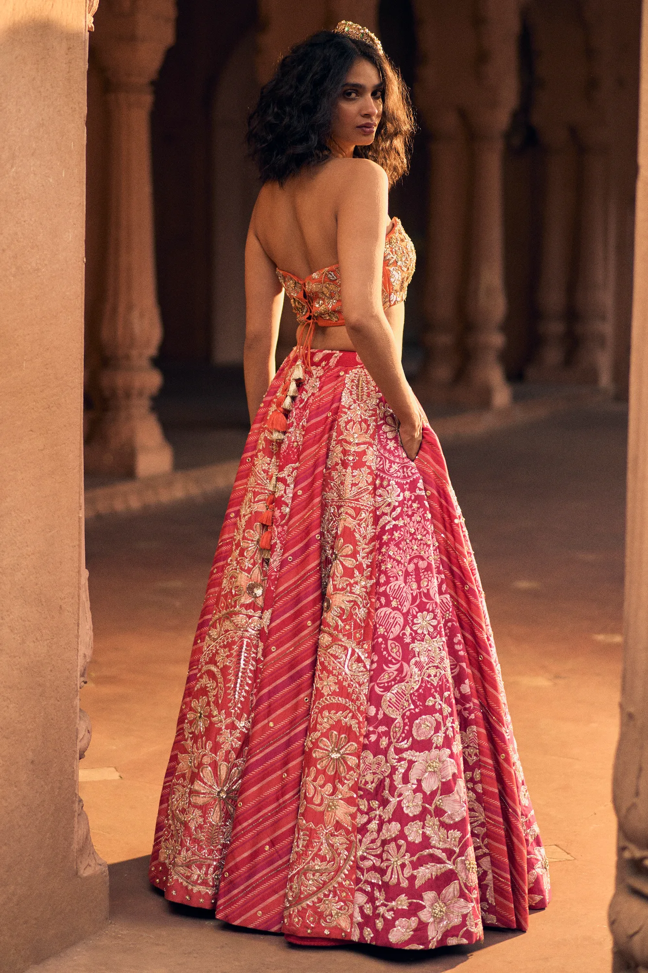 Ava Lehenga Set by Paulmi And Harsh in pink, view 2