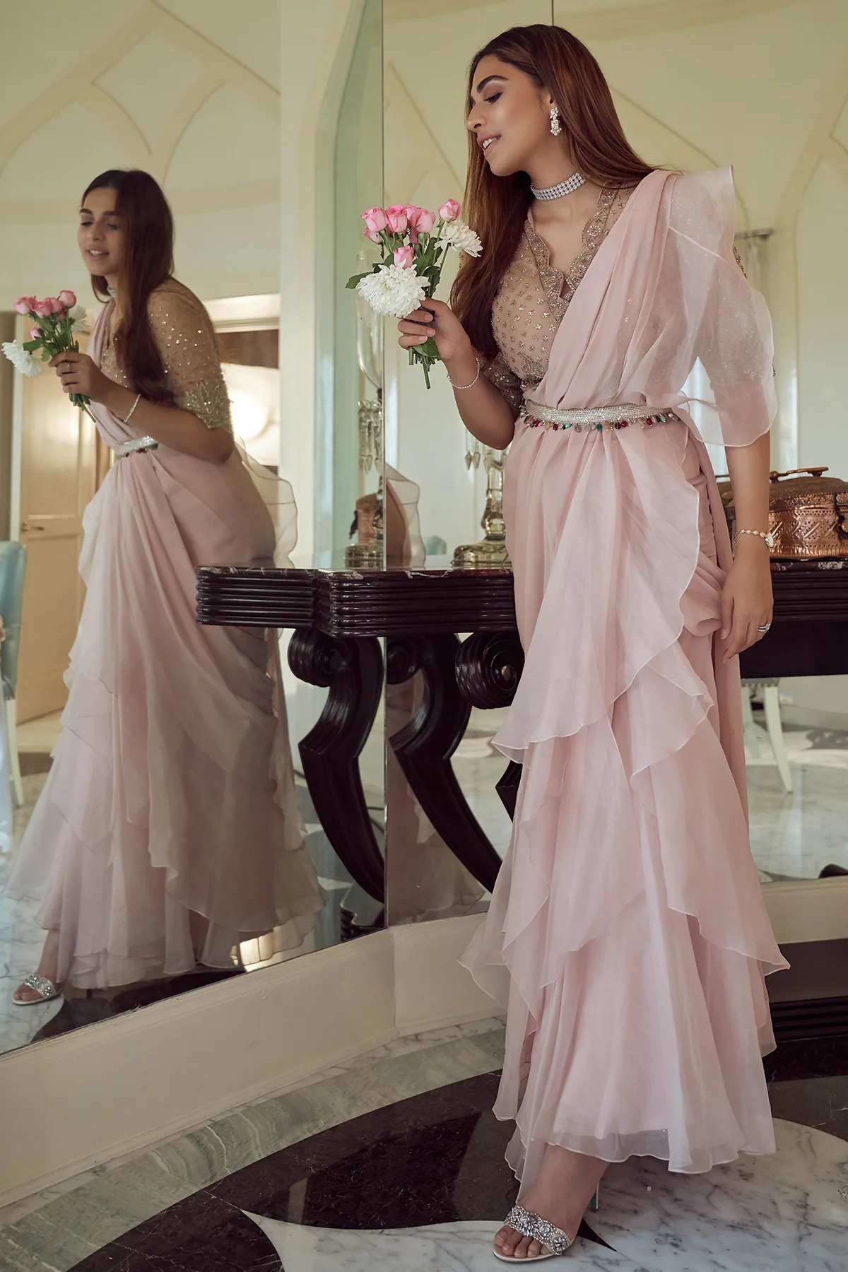 Summiyya In Ula by Ridhi Mehra, blush pink sari