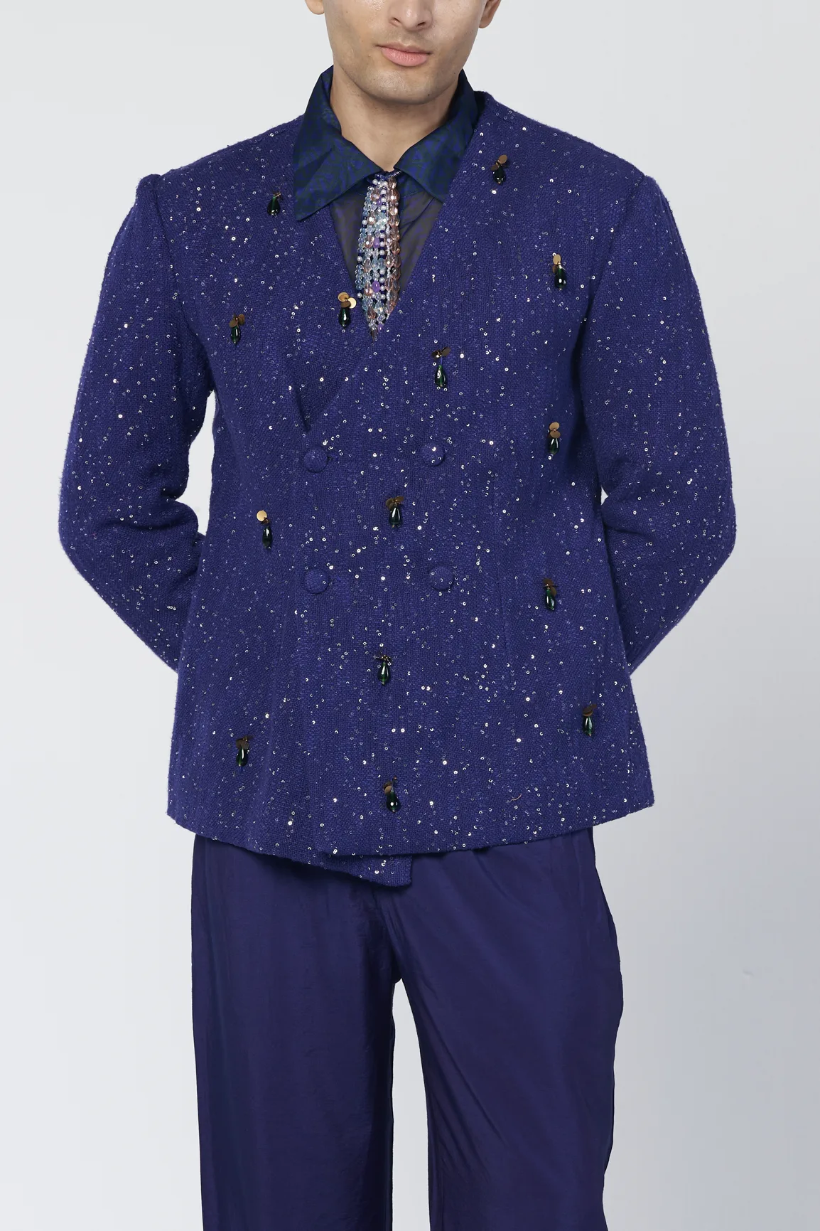 Rimjhim Double Breasted Coat Set by Rishi and Vibhuti, jacket, view 3