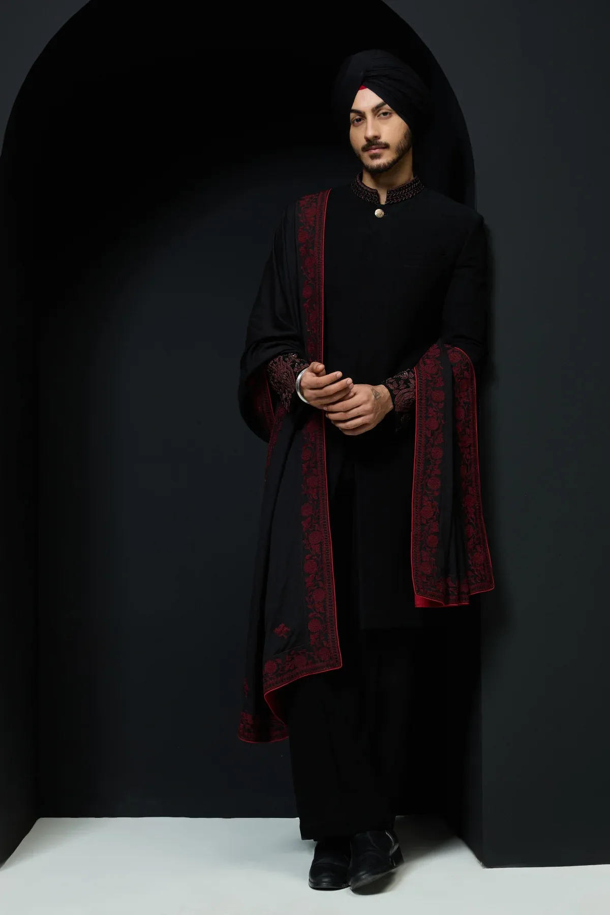 Black indo Western with spring thread work by Sarab Khanijou