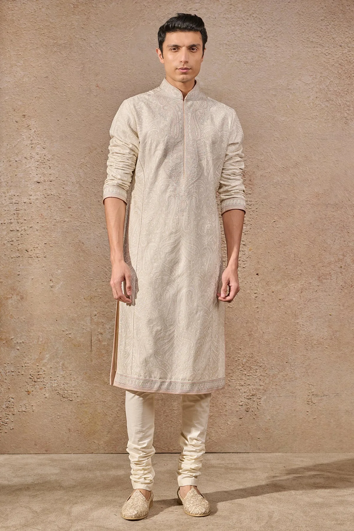 Languid Summer Self Textured Embroidered Kurta by Tarun Tahiliani