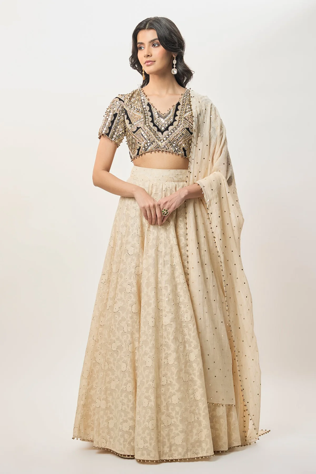 Mahtab Stone Georgette Embroidered Choli with Lehenga and Mukaish Mul Dupatta by Payal Singhal