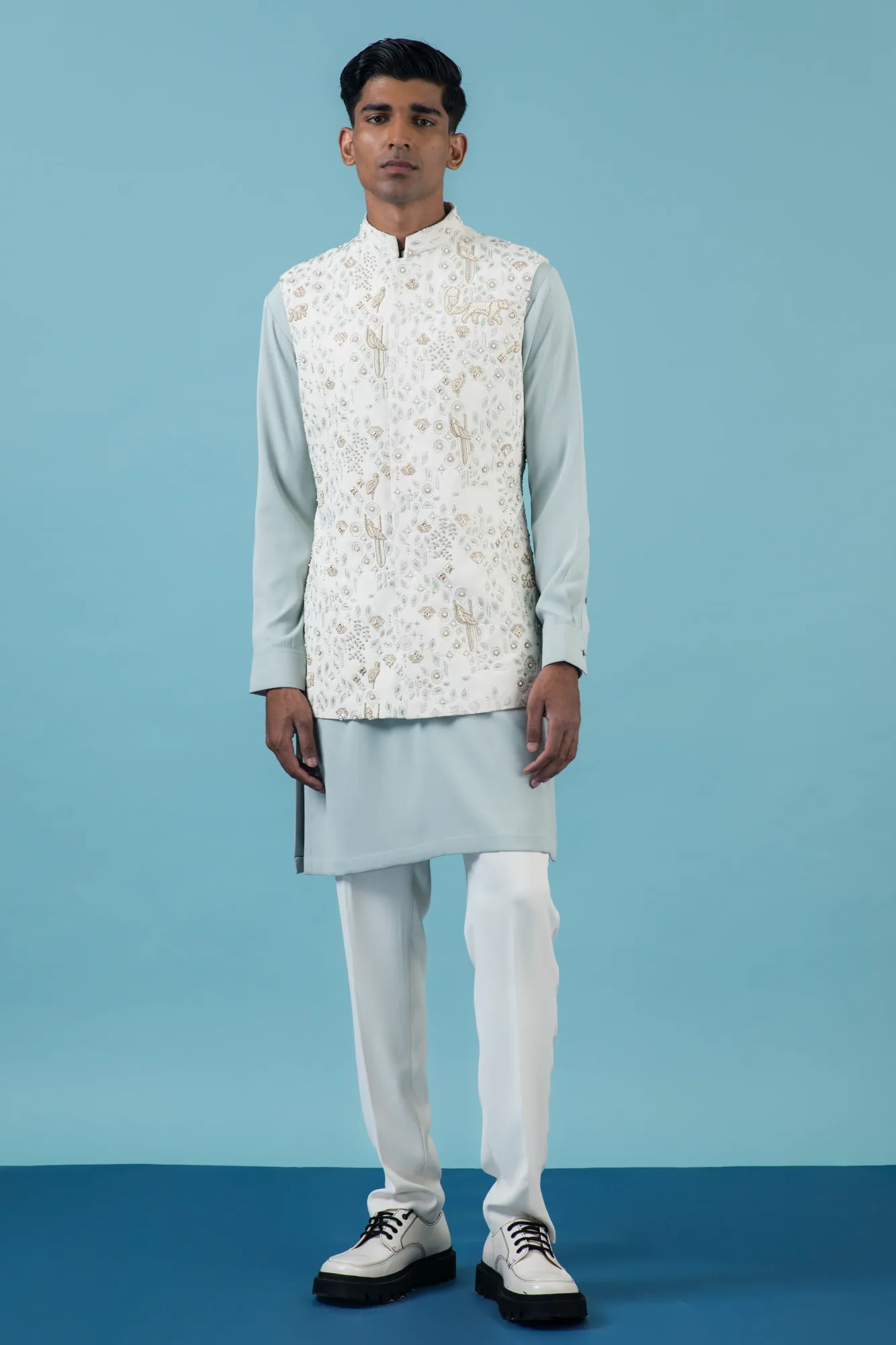 Ivory Jungle Nehru Jacket by Qbik