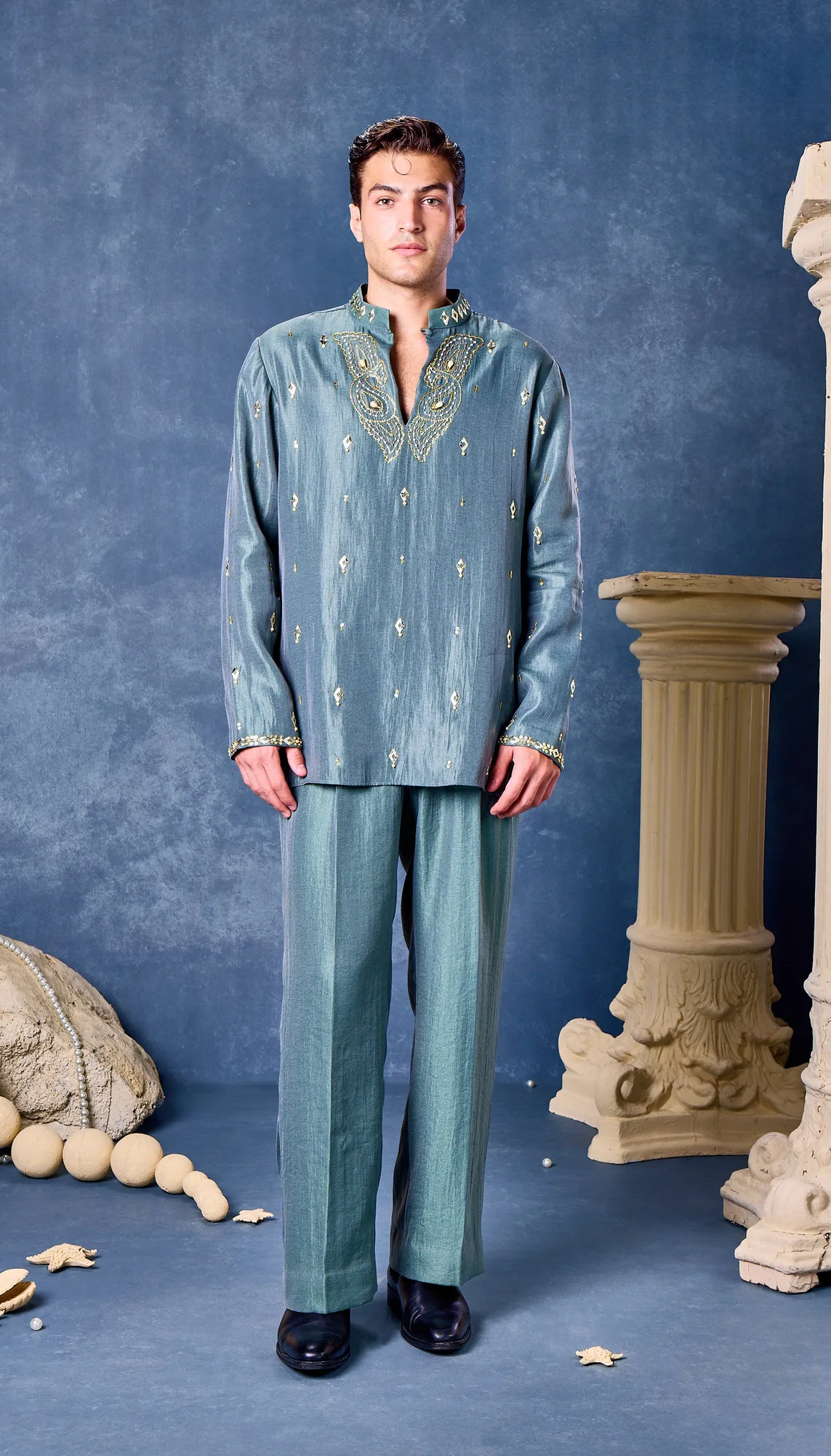 Verdigris - Kurta Set by Papa Don't Preach in green