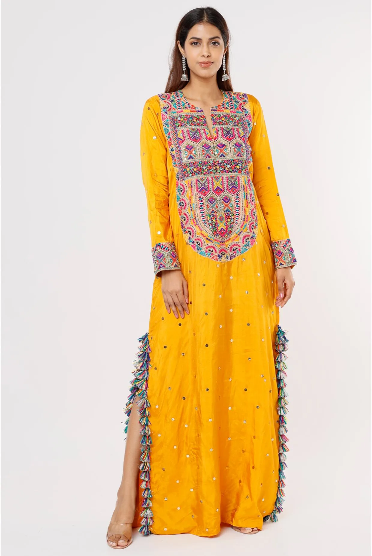 Mustard Embroidered Kaftan by Payal Singhal