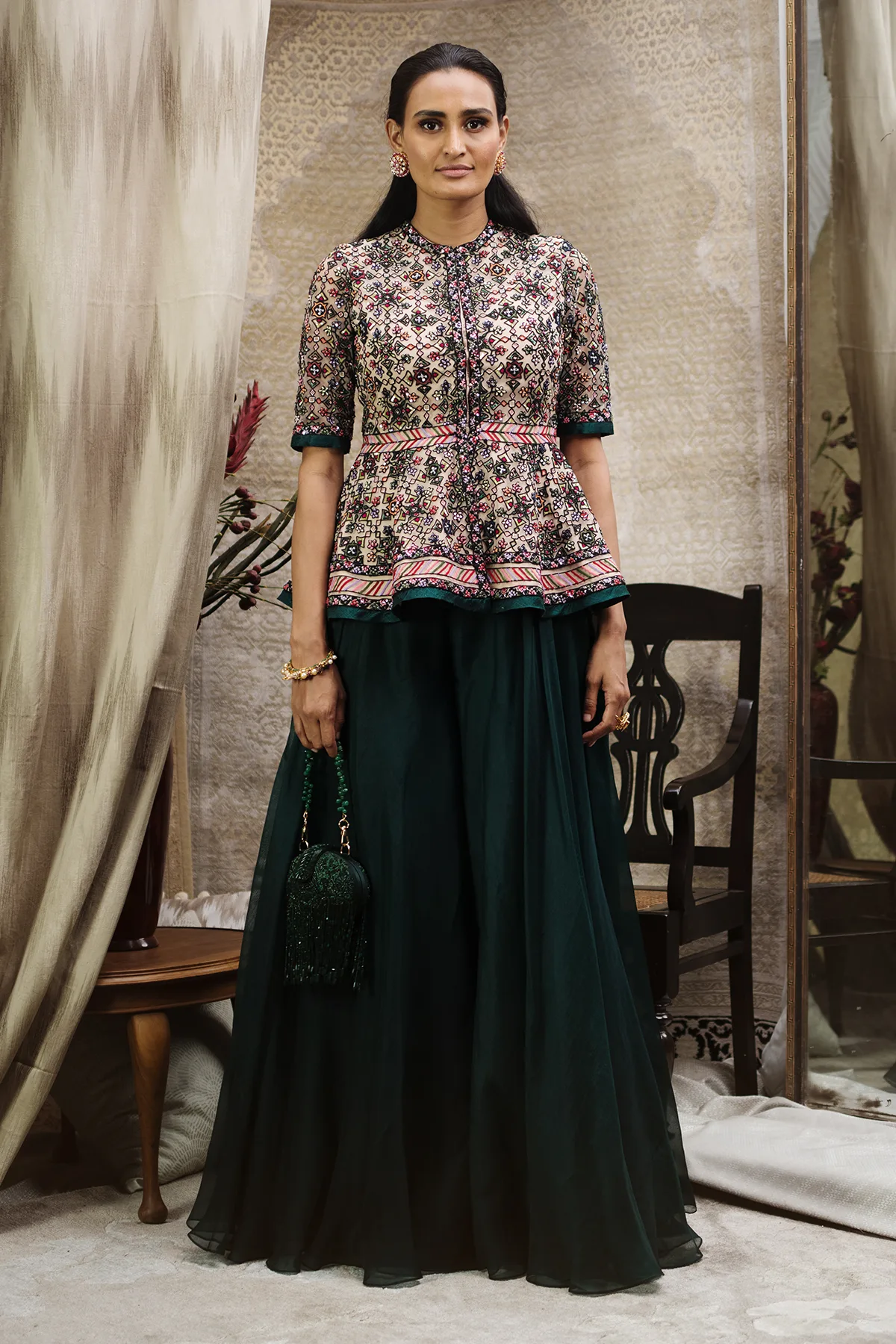 Javed by Ridhi Mehra, emerald green sharara