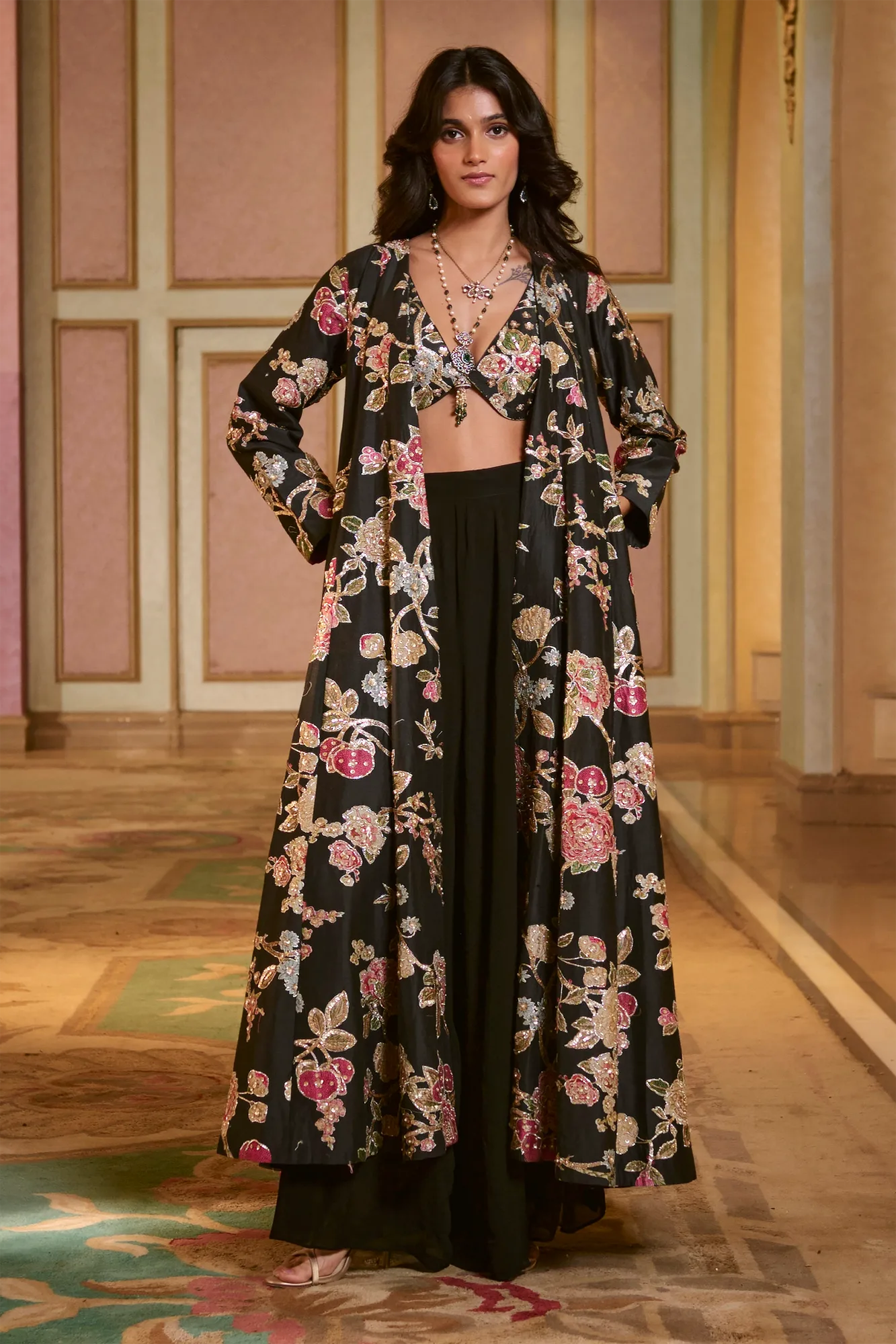 Daley Jacket Set by Paulmi And Harsh in black