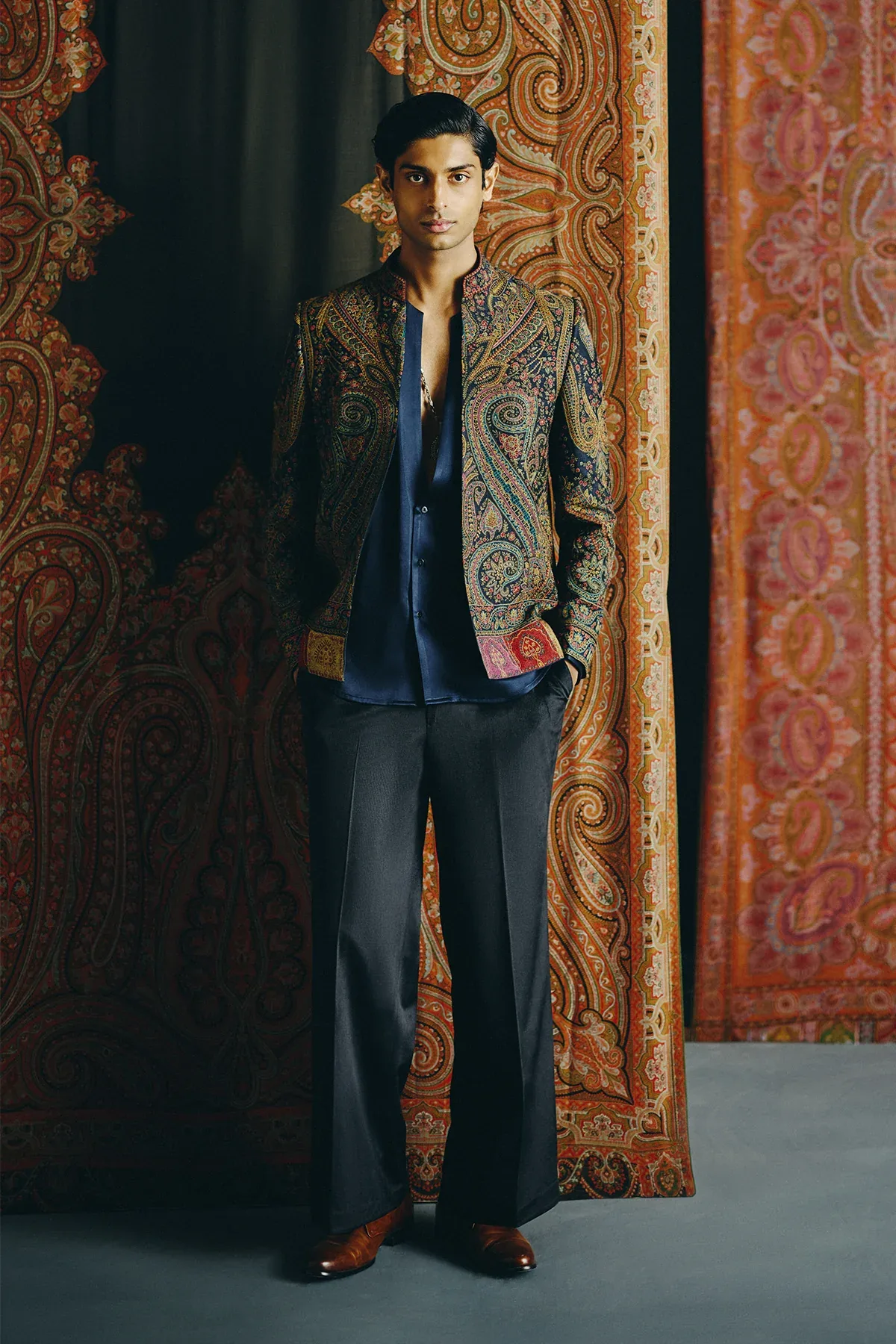 Safar Kashida Open Jacket, Shirt and Pant Set by Dolly J