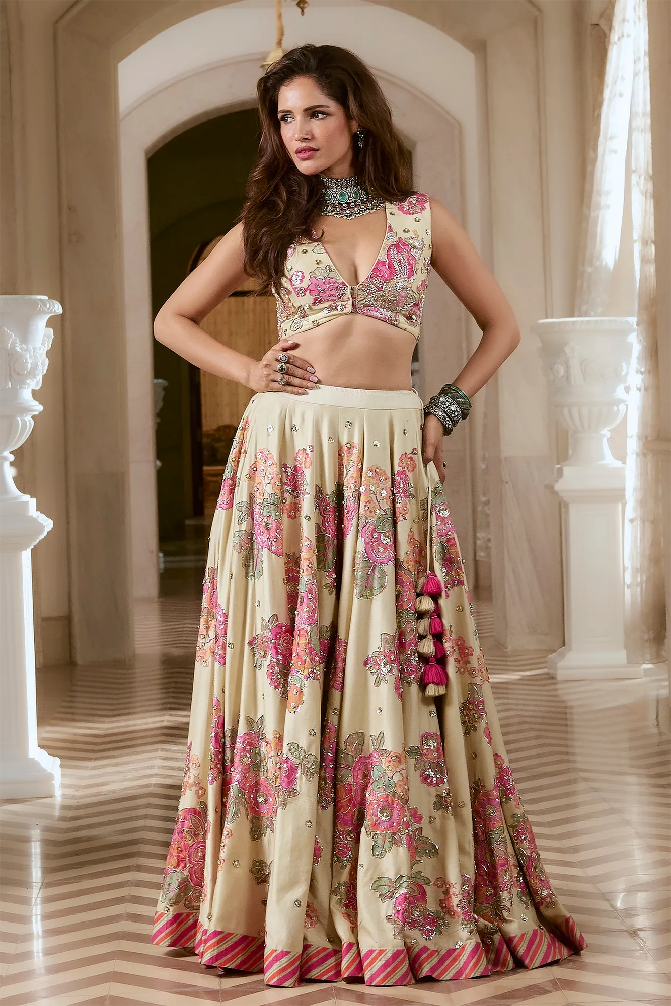 Corinna Lehenga Set by Paulmi And Harsh in ivory