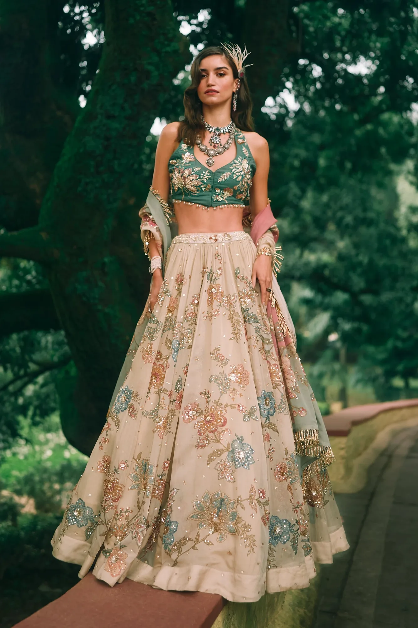Bea Lehenga Set by Paulmi And Harsh in ivory