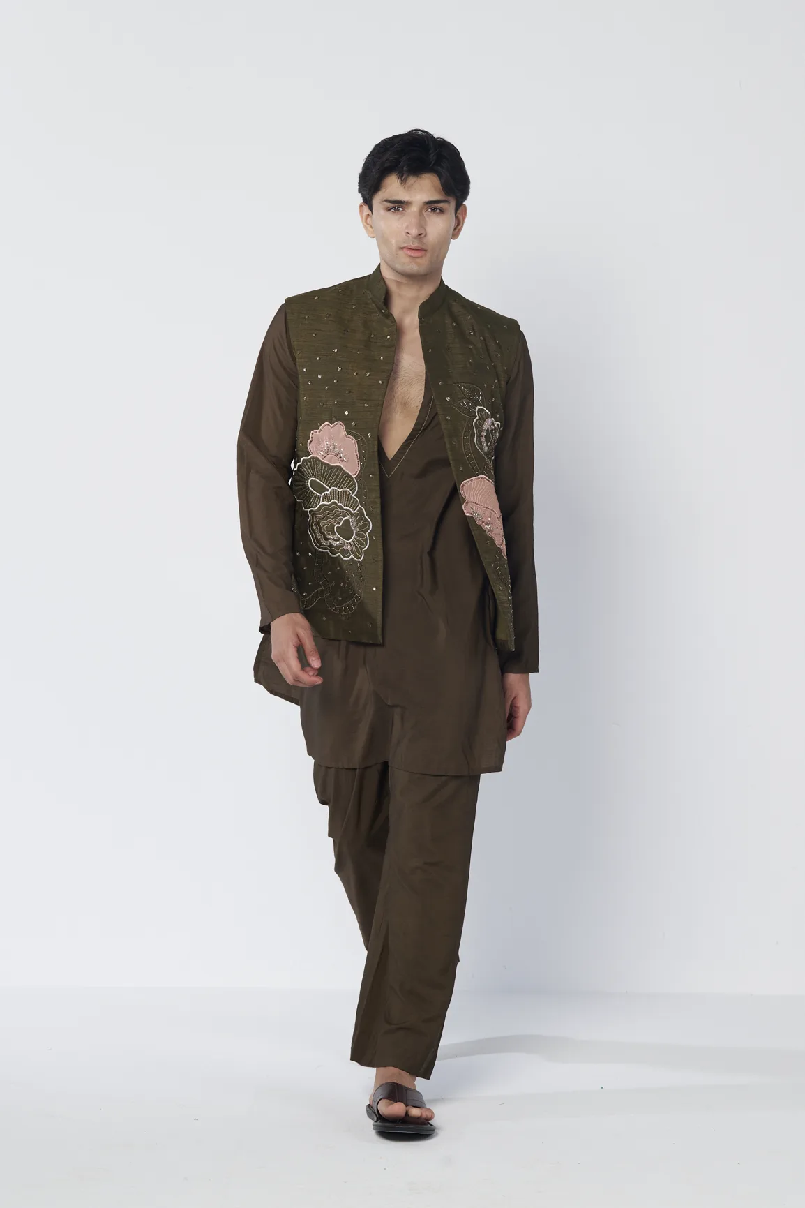 Shadow Olive Men's Kurta by Rishi and Vibhuti