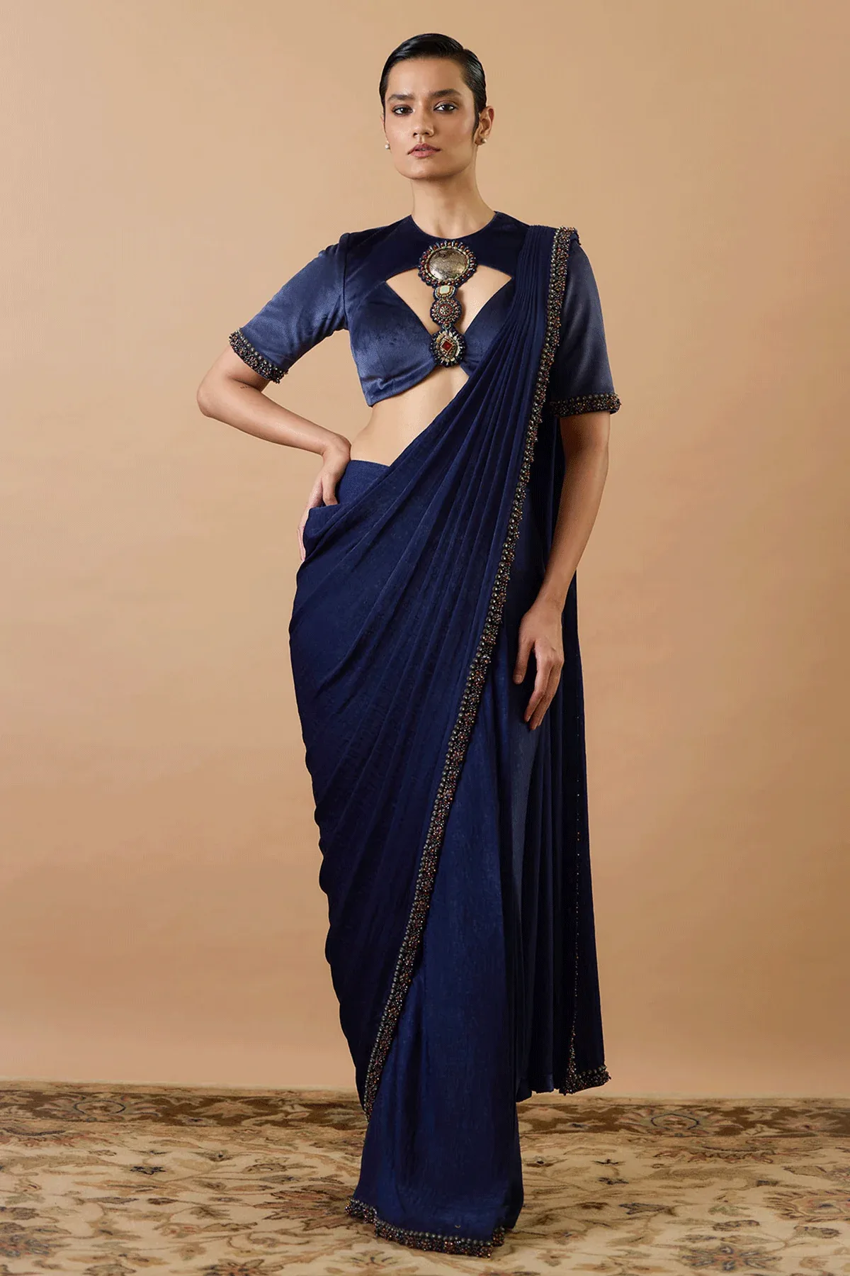 Adaa Navy Blue Saree by Qbik
