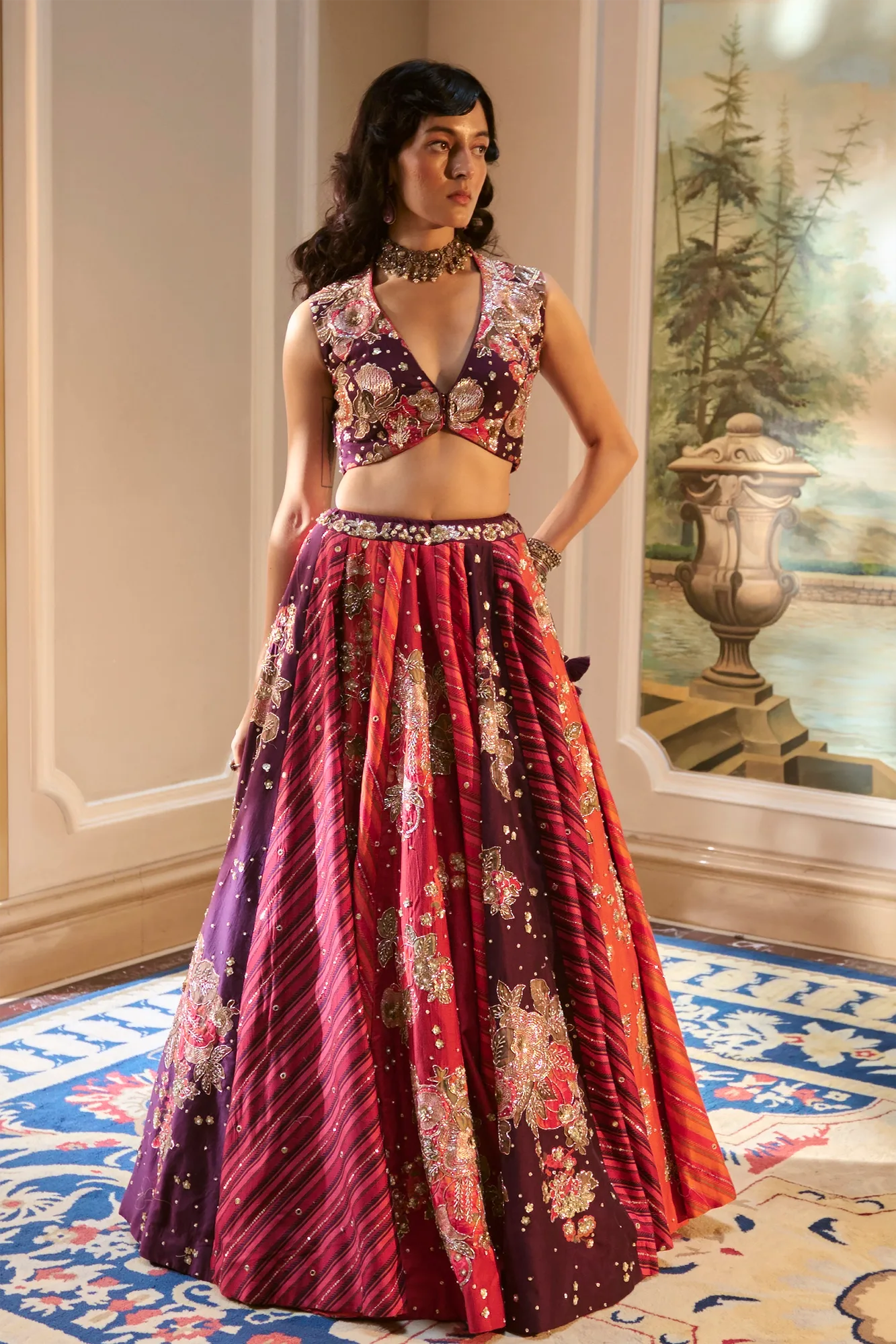 Bellamy Lehenga Set by Paulmi And Harsh in orange