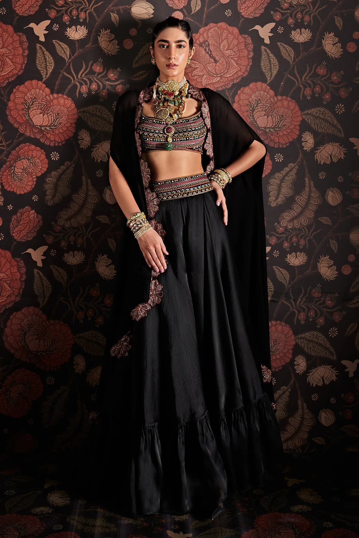 Keran by Ridhi Mehra, black lehenga