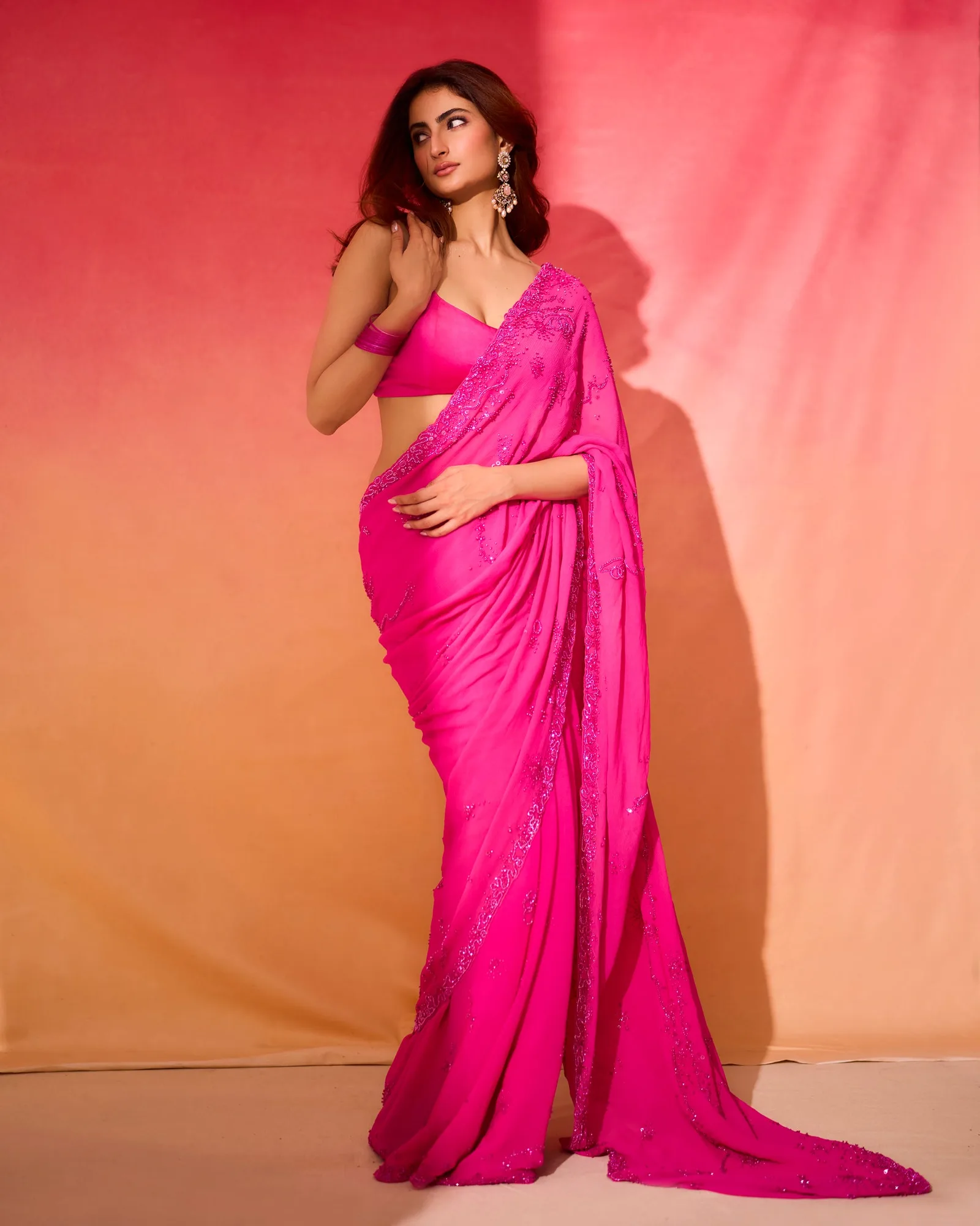Palak Tiwari in Fuchsia Éclat Saree by Dolly J in pink