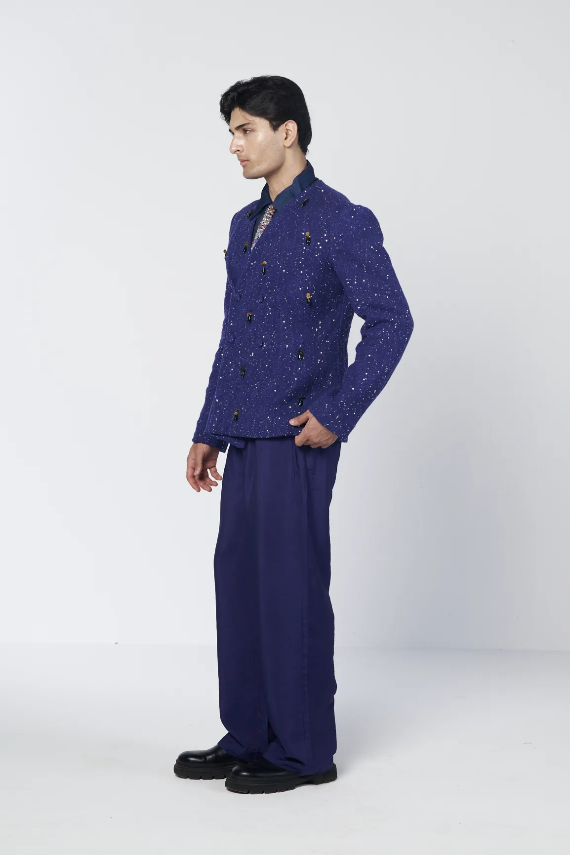 Rimjhim Double Breasted Coat Set by Rishi and Vibhuti, jacket, view 2