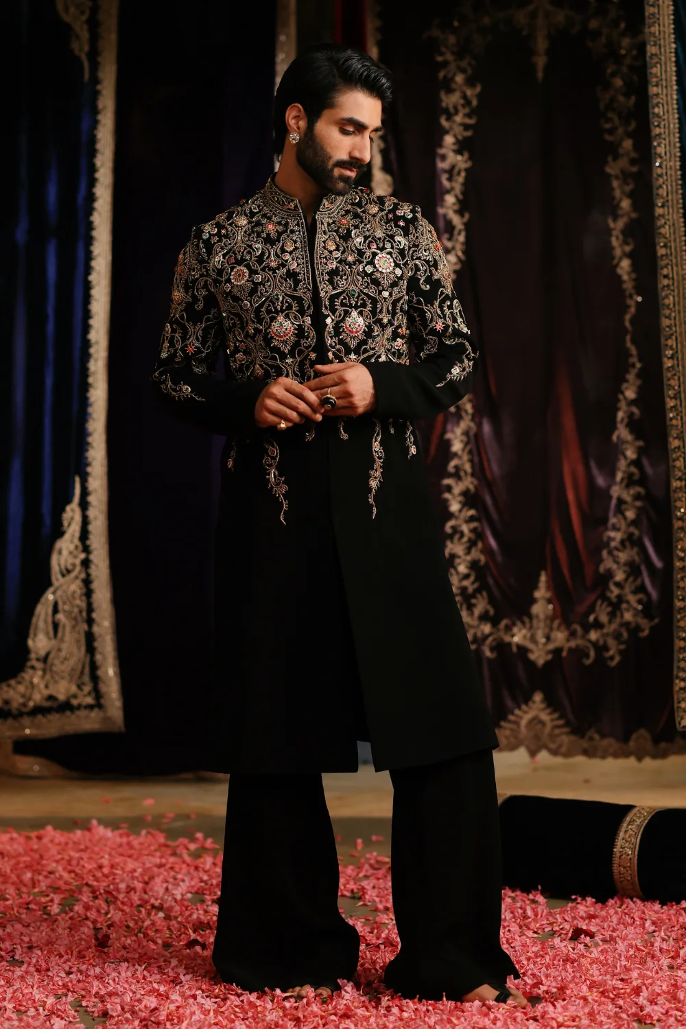 Kashif Sherwani by Jigar Mali in black