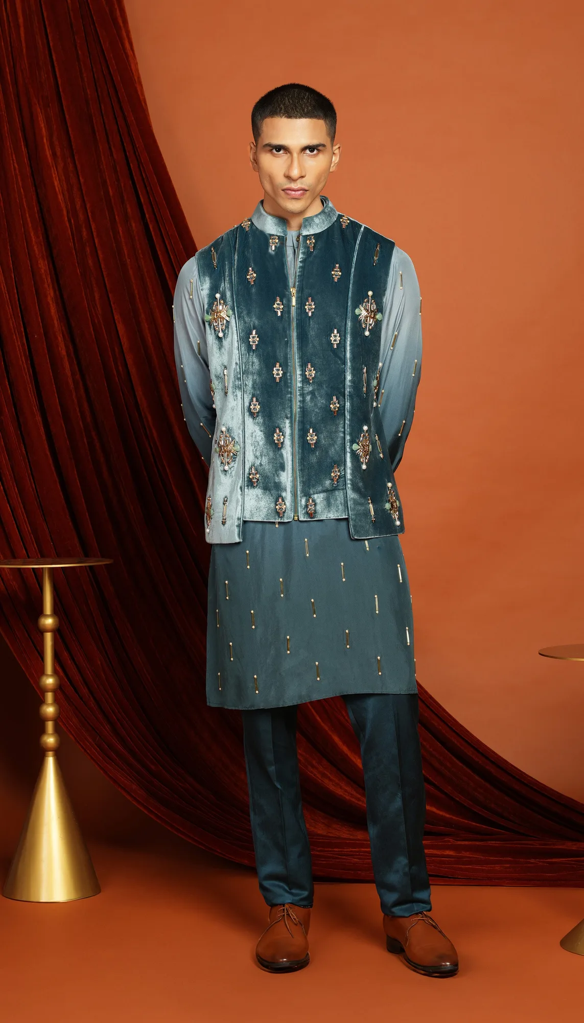 Noah Blue Vest Jacket Set by Papa Don't Preach, view 4