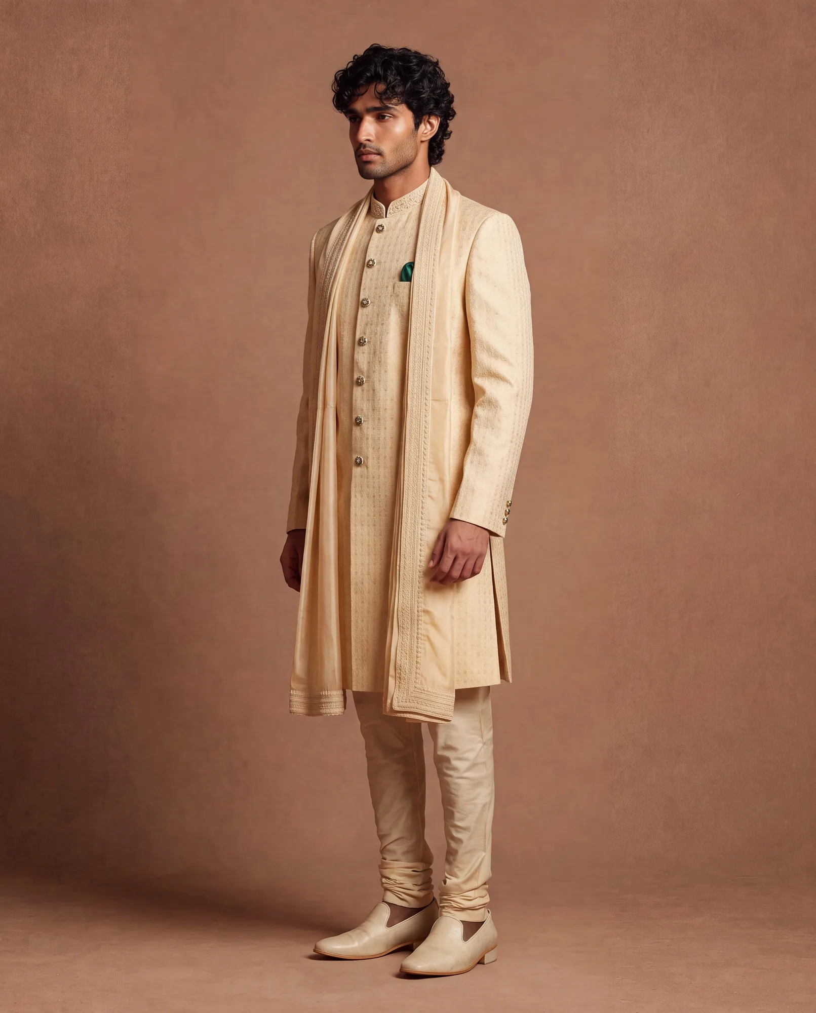 Regalia Sherwani Set by Dolly J, ivory kurta, view 4