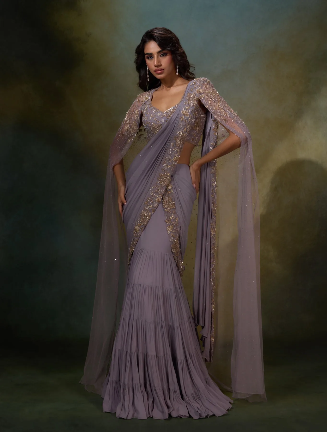 Anne by Shloka Khialani, purple sari, view 3