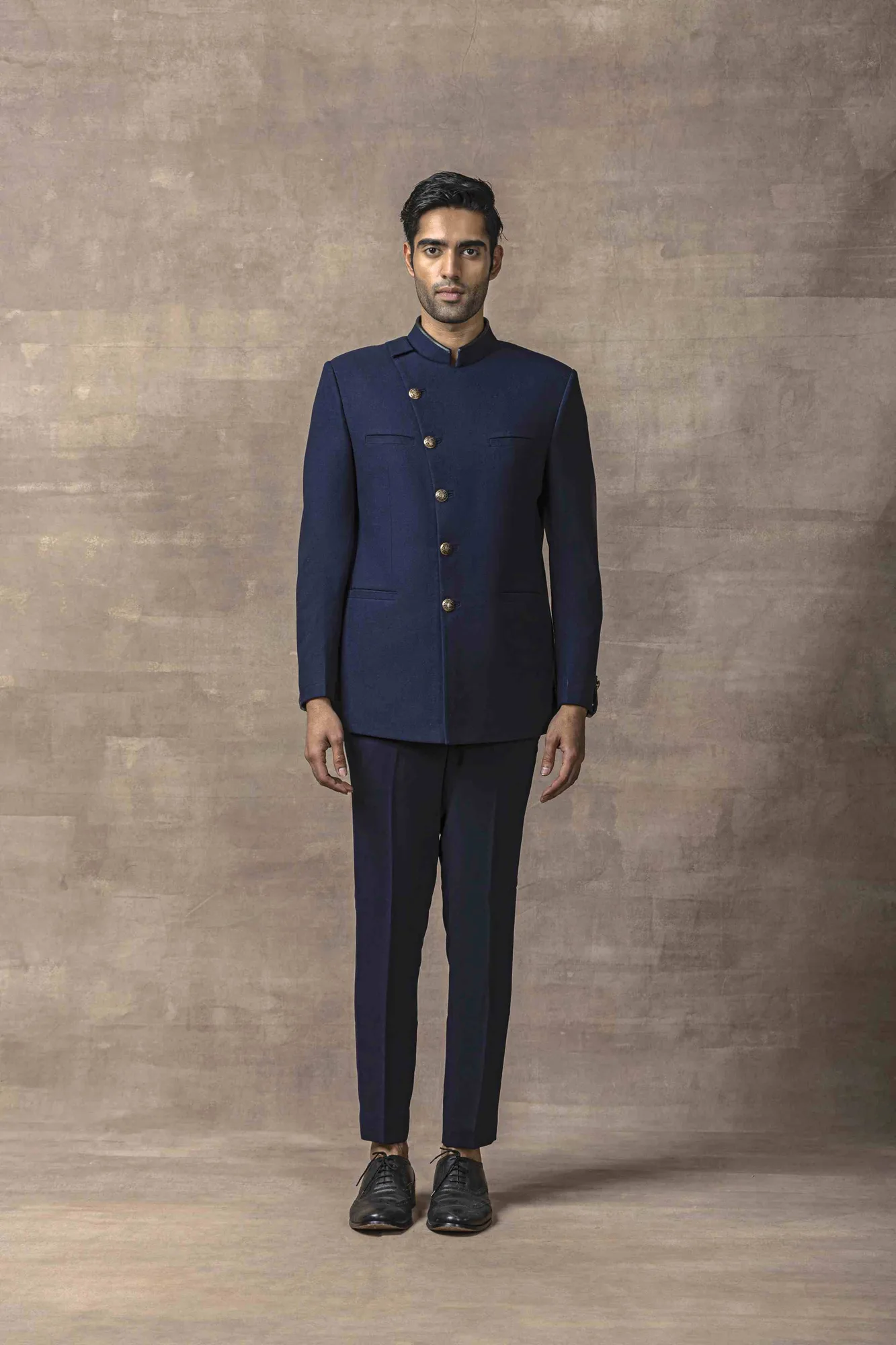 Navy Angarakha Style Bandhgala Set by Sarab Khanijou