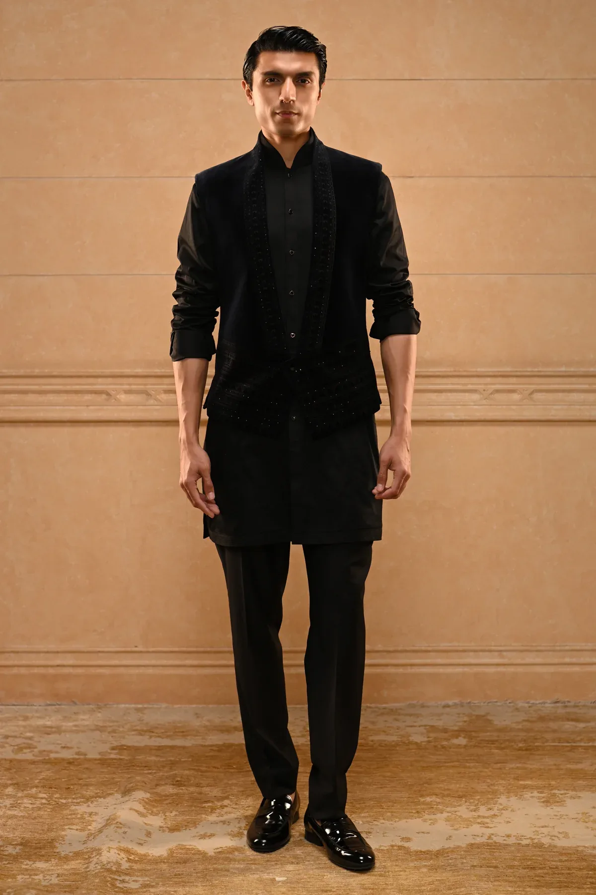 Contemporary Velvet Waist Coat Set by Tarun Tahiliani