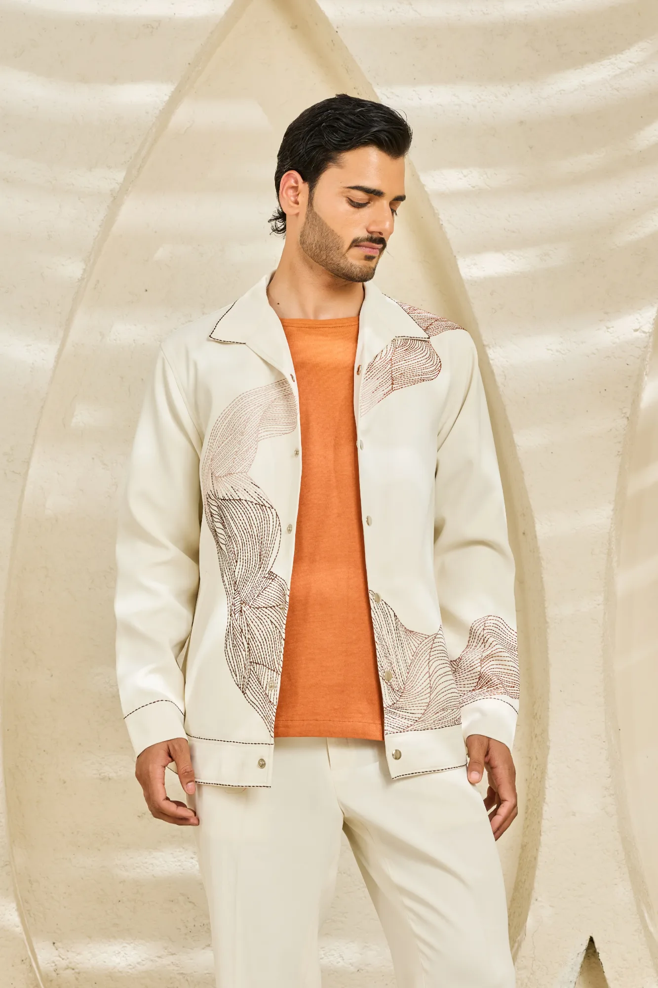 Ivory Abstract Spiral Shacket Set by Sarab Khanijou