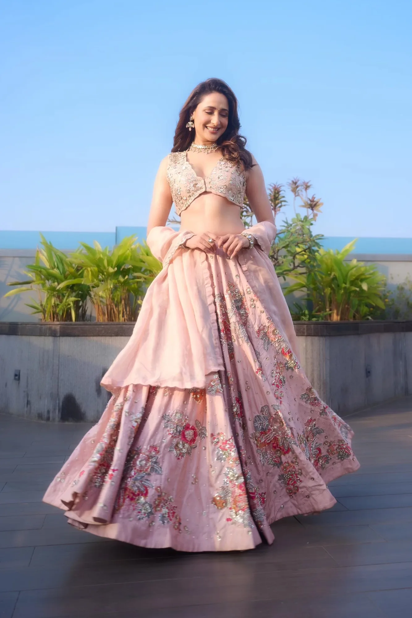 Jaiswal Pragya in the Vincenza Lehenga Set by Paulmi And Harsh in baby pink