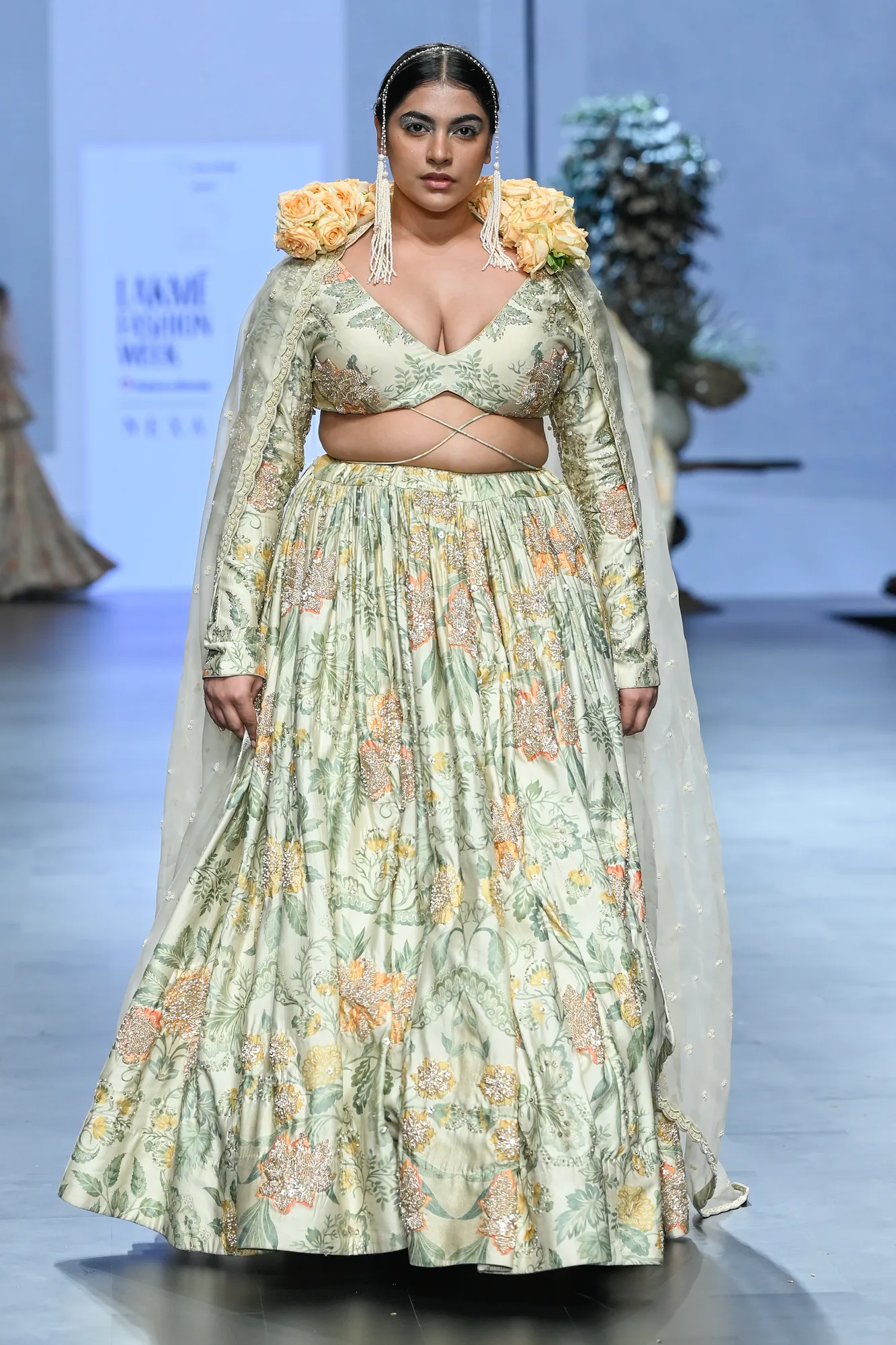 Nellie Lehenga Set by Paulmi And Harsh in yellow, view 4