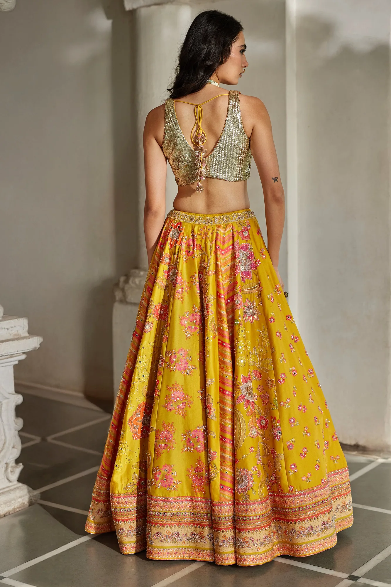 Naru Lehenga Set by Paulmi And Harsh in yellow, view 3