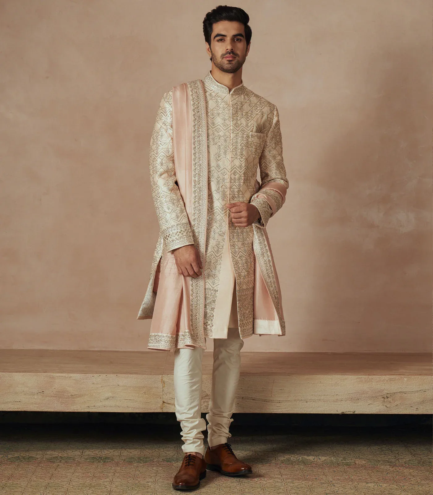 Pale Pink Sherwani Set by Anushree Reddy