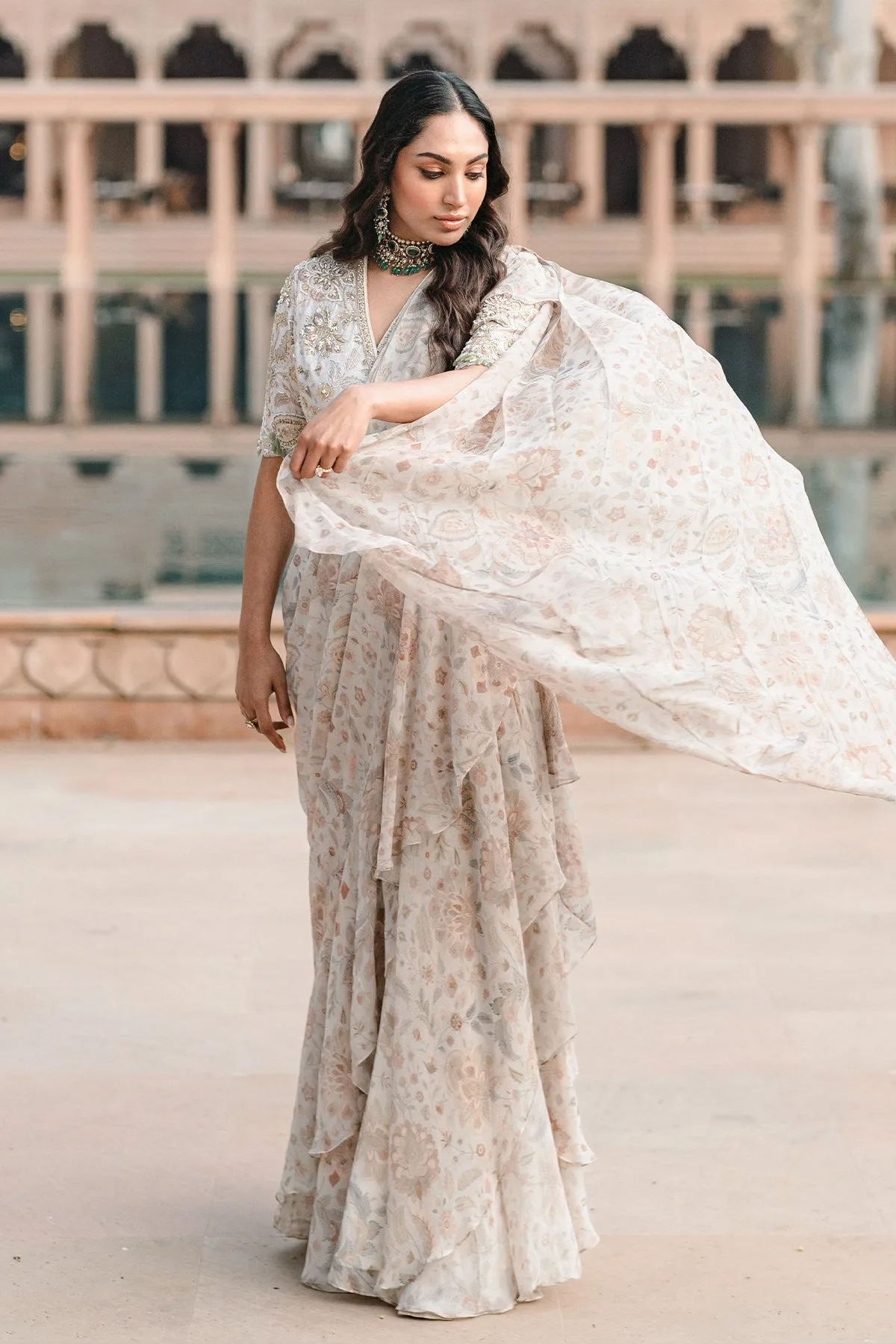 Niharika Dubey in Flamboyance Saree Set by Ridhi Mehra in ivory