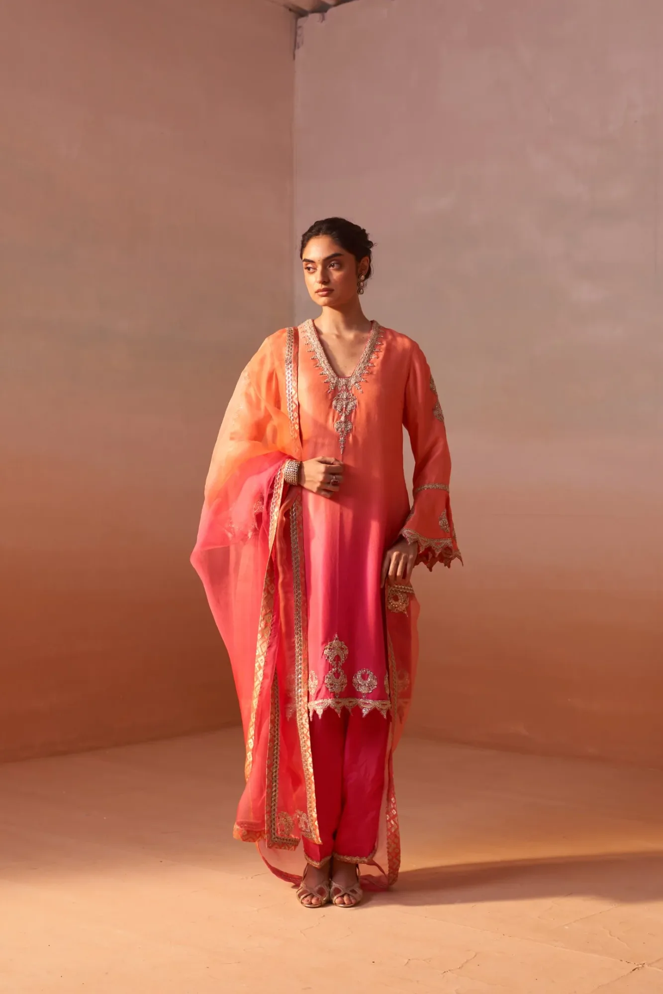 Carrot Ombrey Suit Set by Nitika Gujral
