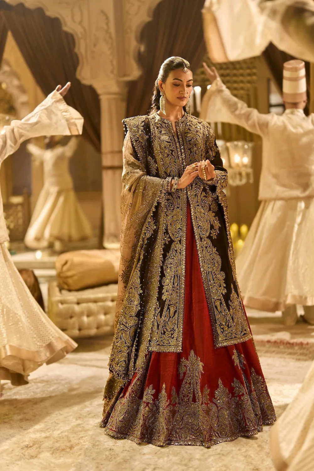 Black & Maroon Jacket Set by Seema Gujral, black sari